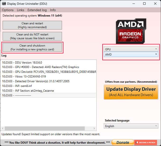 uninstall driver using ddu