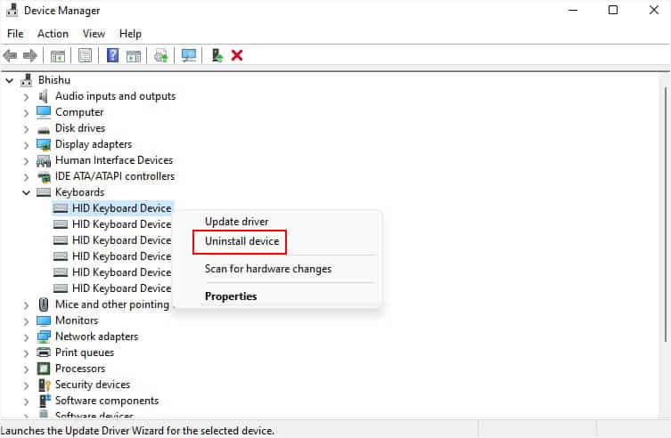 uninstall keyboard driver from device manager