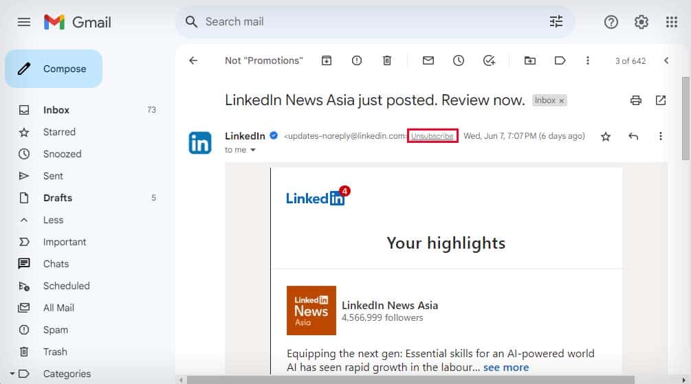 unsubscribe from promotional email on gmail