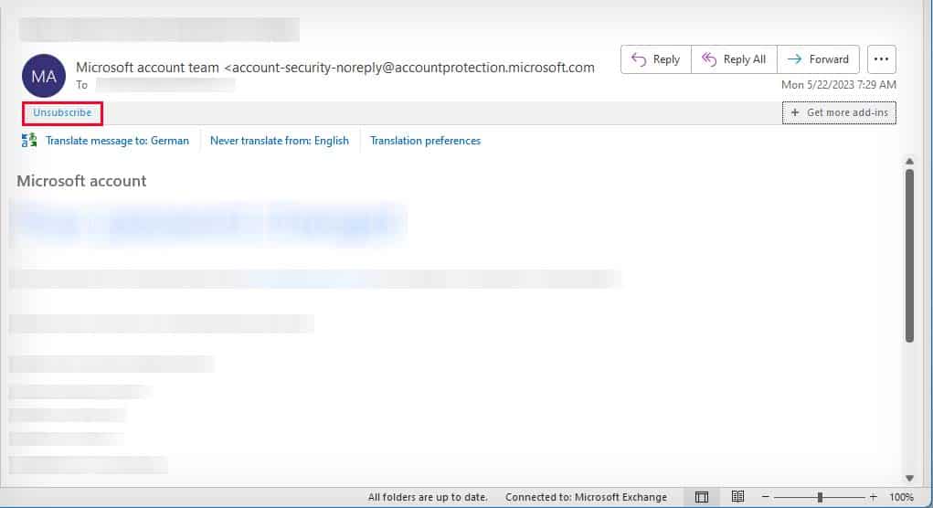 unsubscribe from promotional email on outlook