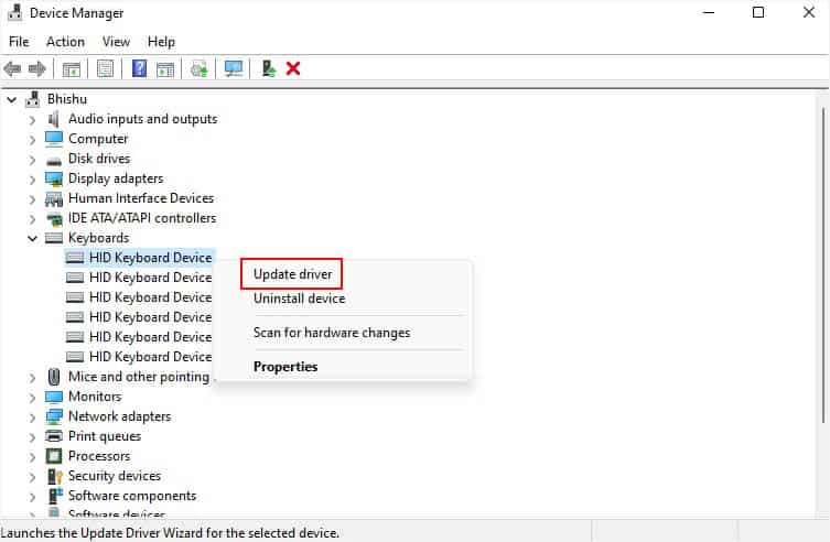 update keyboard driver from device manager