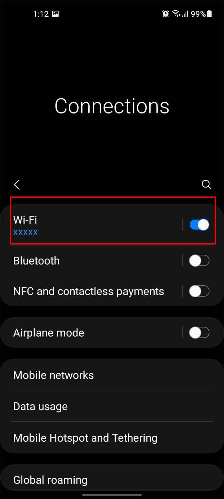 wifi option in connections