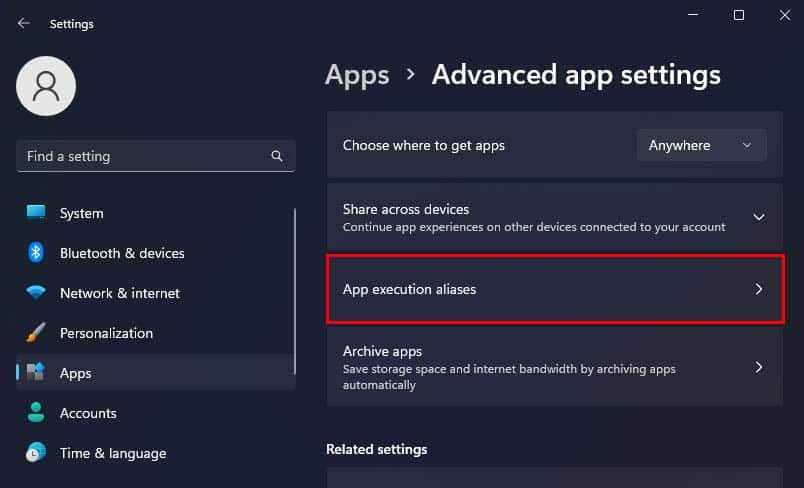 windows settings app execution alias