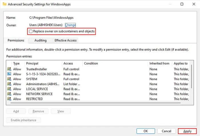 windowsapps-replace-owner-on-subcontainers-and-objects-apply