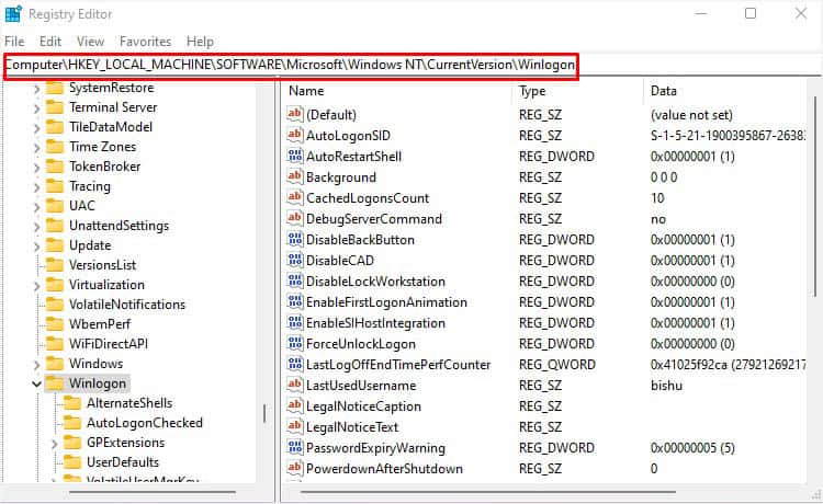 winlogon registry editor