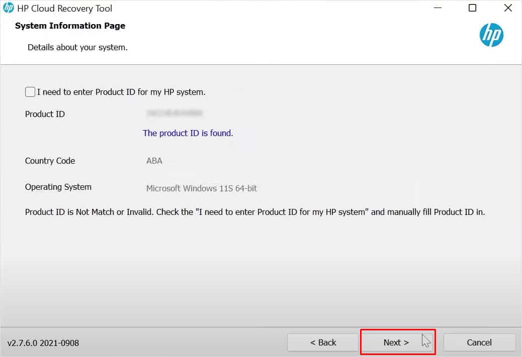 add product id hp laptop reset