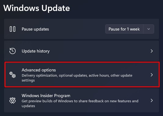 advanced option windows update factory reset
