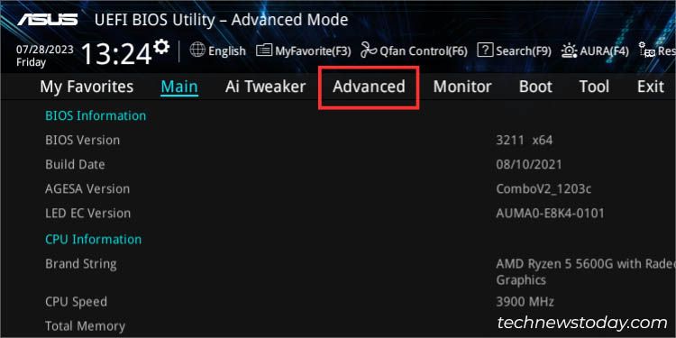 advanced tab asus bios