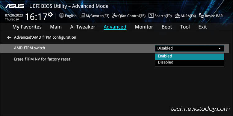 amd ftpm switch enabled