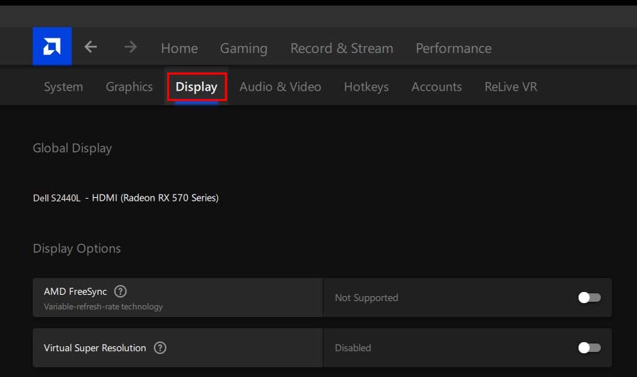 amd software display