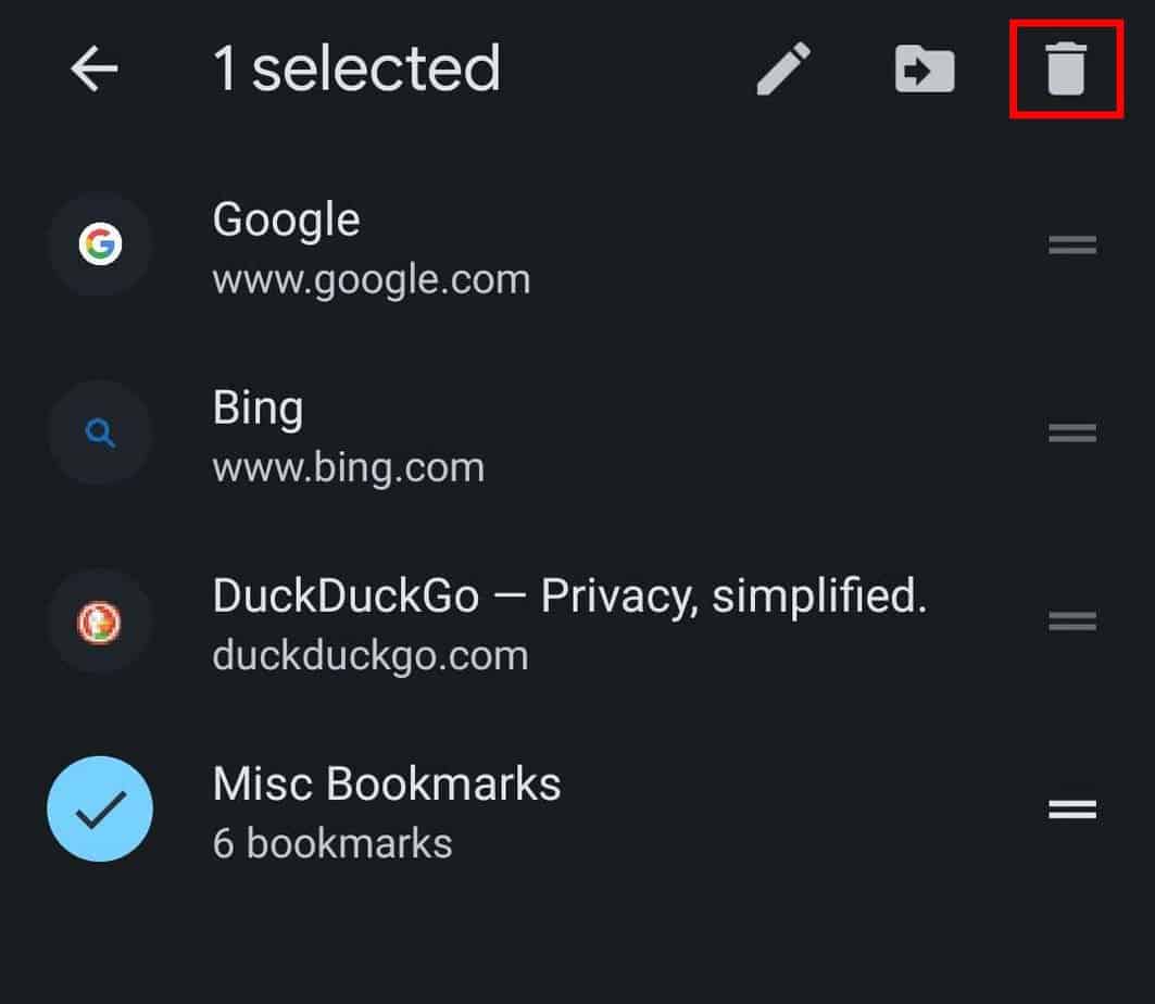 android chrome delete bookmarks folder