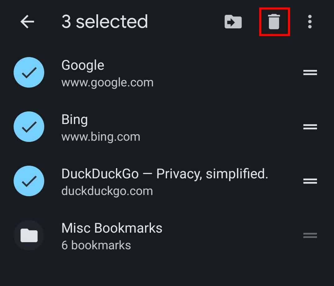 android chrome delete multiple bookmarks