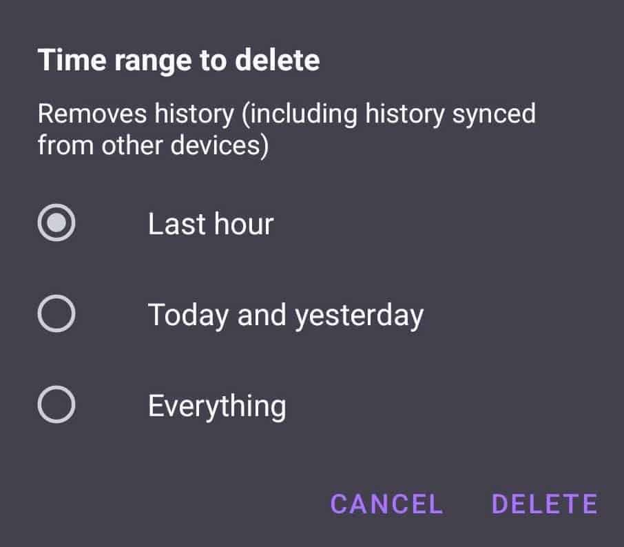 android firefox history time range to clear