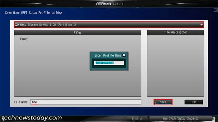 How to Enable XMP on ASRock Motherboard BIOS 17 asrock-save-user-uefi-setup-profile-to-disk-select-disk-file-name-save-profile-name-1