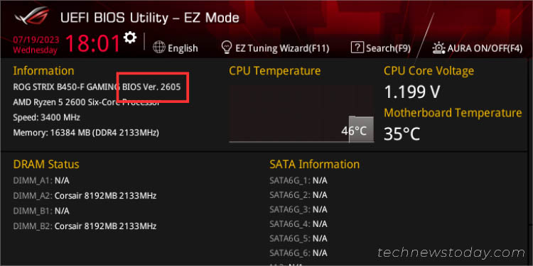 asus bios version checking ez mode