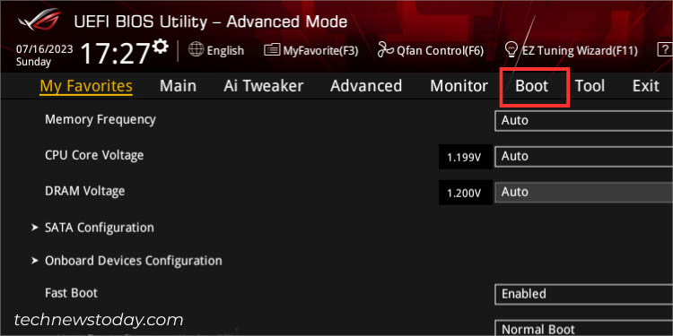 asus boot tab