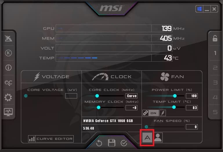 auto button msi afterburner