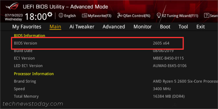 bios version checking from advanced mode