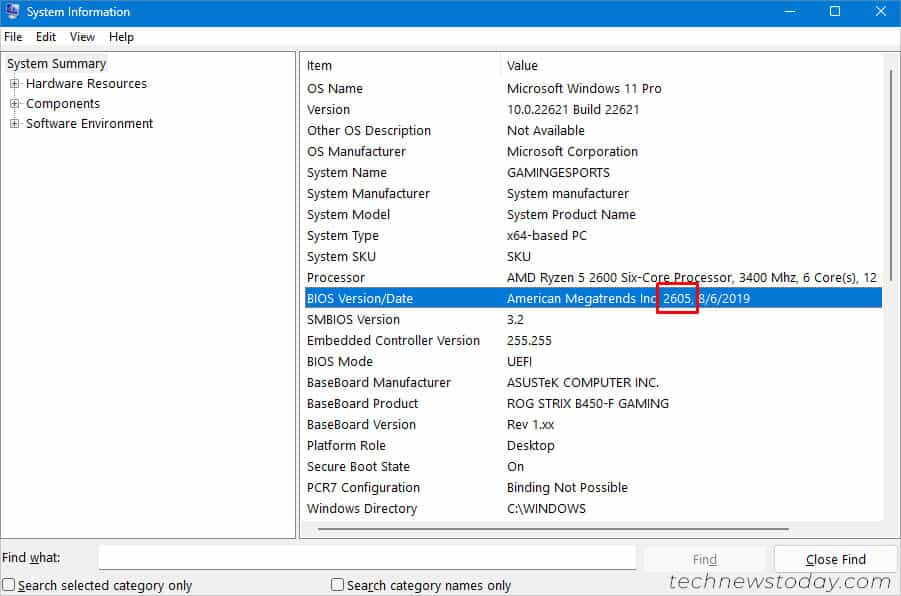 bios version in system information