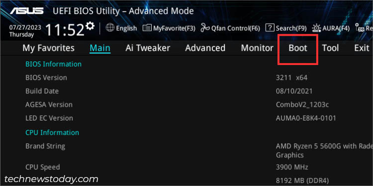 boot option in bios