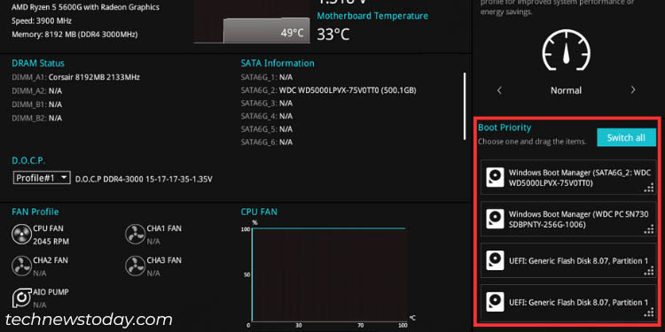 boot priority section in ez mode