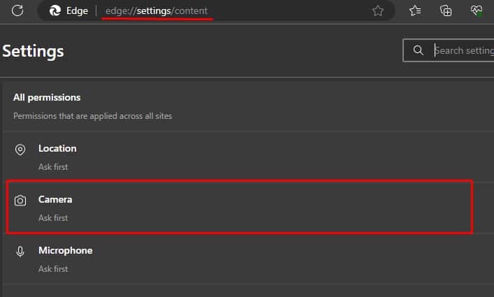 camera permission microsoft edge