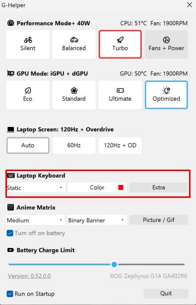 change asus keyboard light ghelper