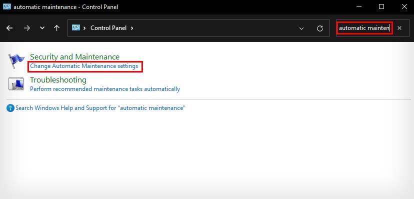 change automatic maintenance setting