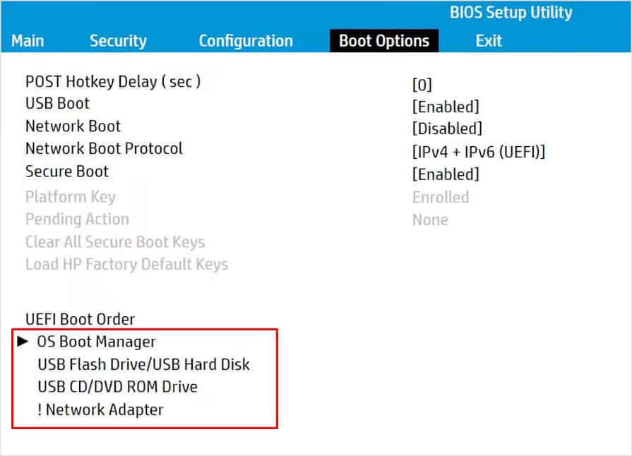 change boot order factory reset hp laptop