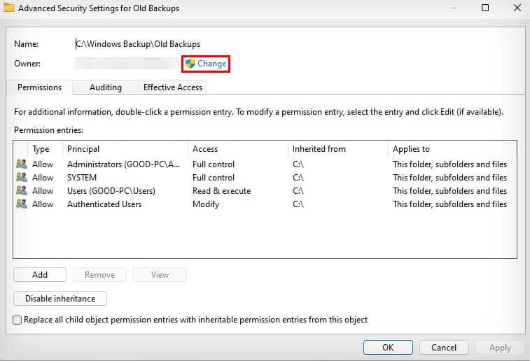 change folder owner
