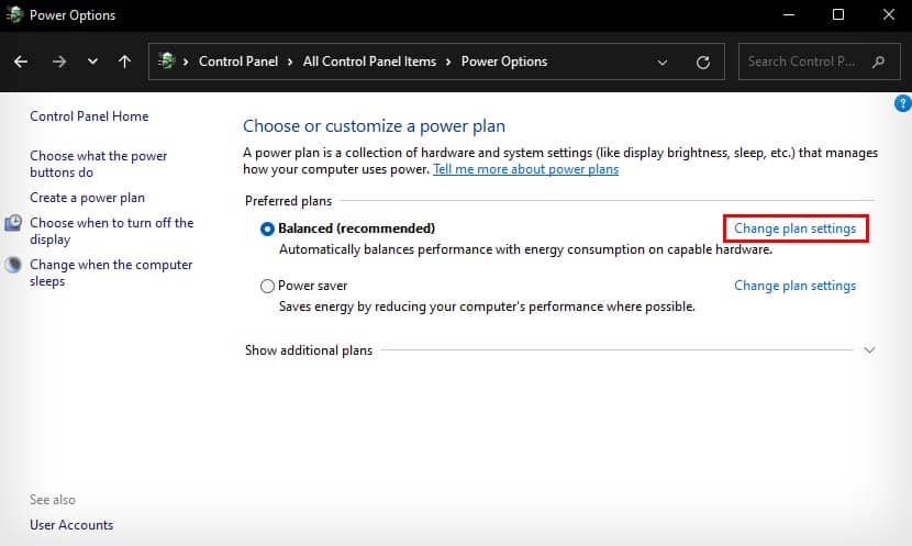change power plan setting