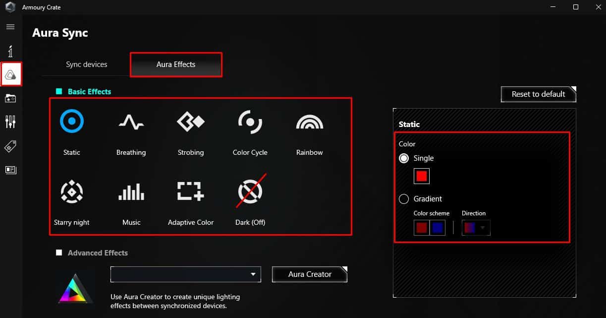 check and set color change keyboard light asus