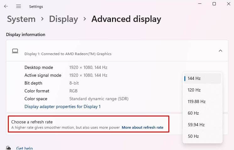 choose a refresh rate