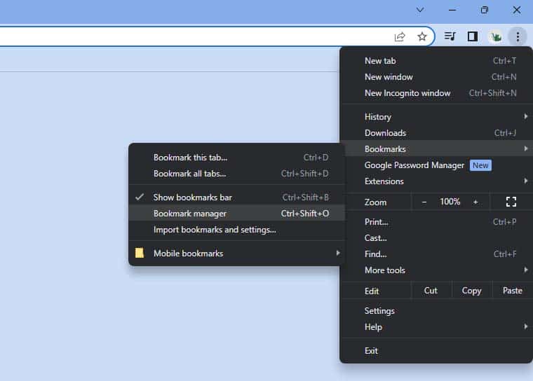 chrome bookmark manager