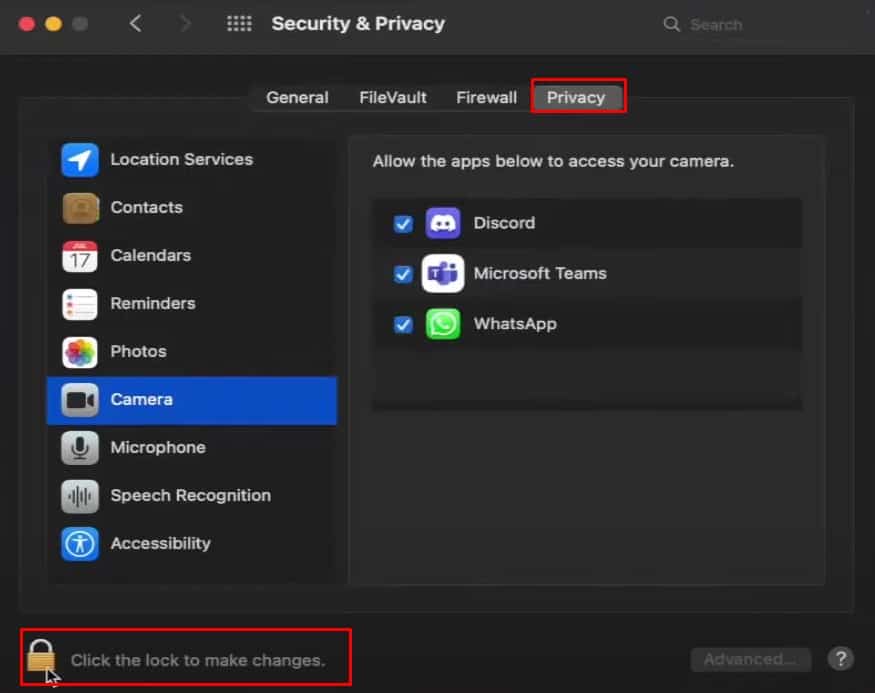 click on lock to make changes macos