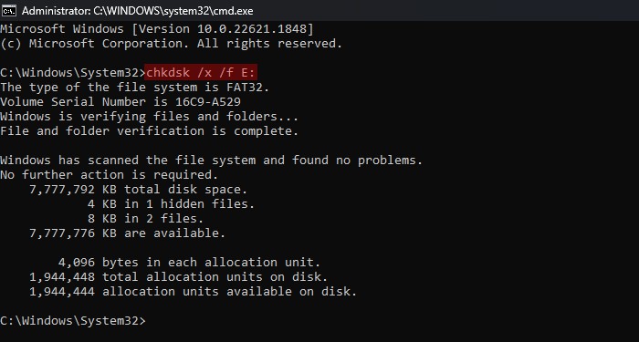 command-prompt-chkdsk-x-f-e