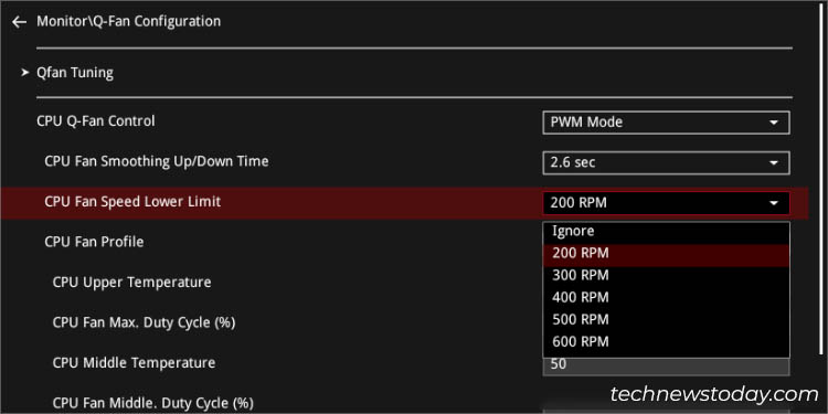 cpu fan speed lower limit asus