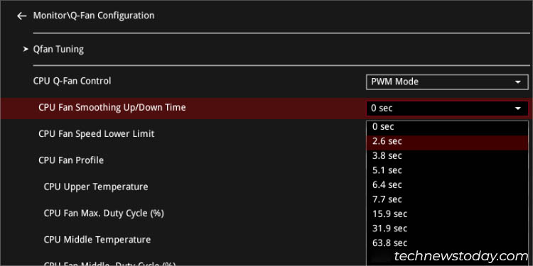 cpu fan smoothing time asus