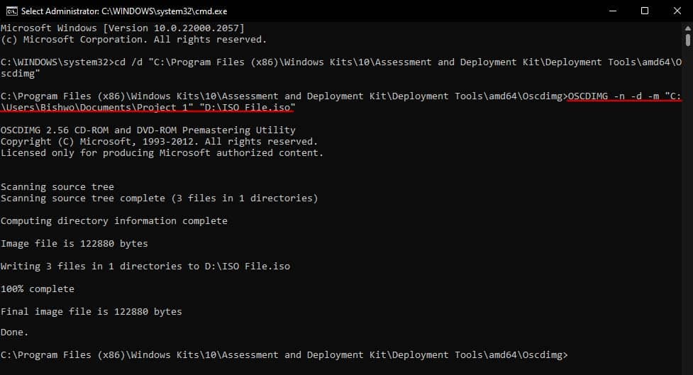 create iso file using oscdimg