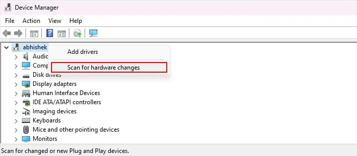 8 Ways to Fix Default Gateway is Not Available on Windows 11 device-manager-scan-for-hardware-changes-computer-name