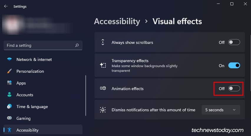 disable animation effects