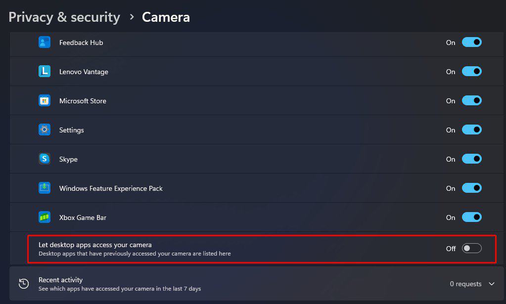 disable camera access desktop