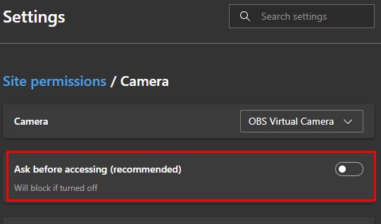 disable camera access site permisiion