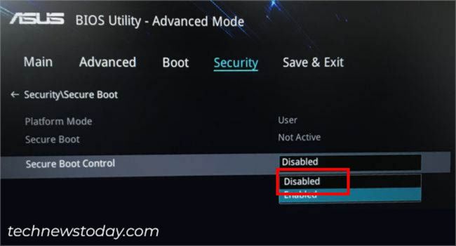 disable secure boot