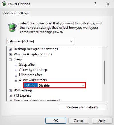 disable wake timers
