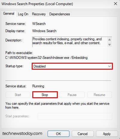disable windows search