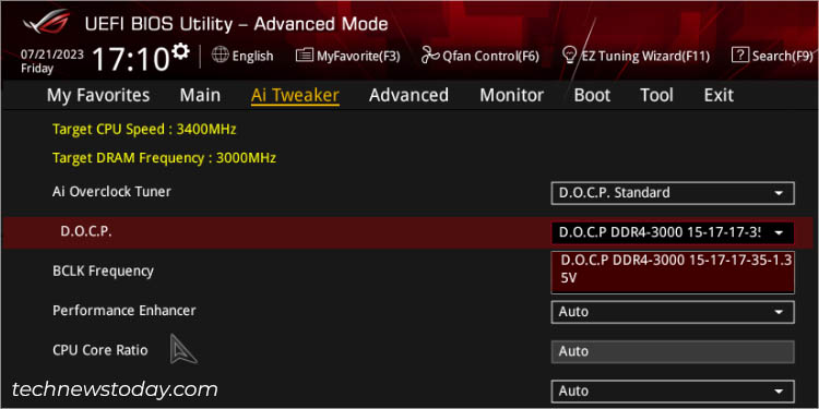 docp settings in ai tweaker asus bios