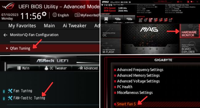 fan utility section in different motherboards