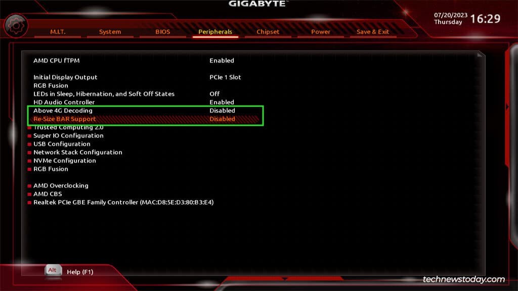 gigabyte bios resize bar