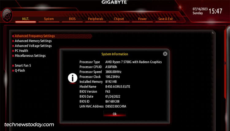 gigabyte bios version id